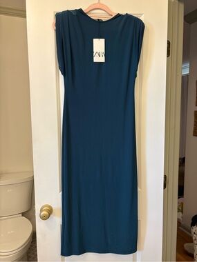 Zara Teal Cap-Sleeve Midi Dress